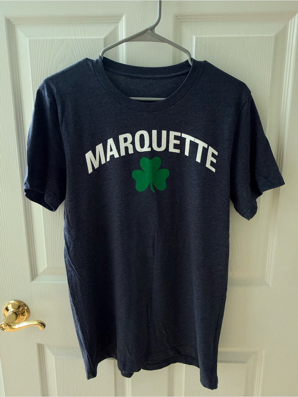 Marquette Navy T-Shirt with Green Shamrock